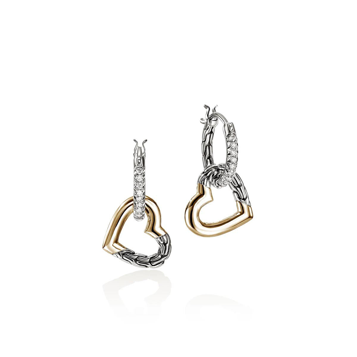 John Hardy Essential Diamond Heart Drop Earrings in Sterling Silver and 14kt Yellow Gold (1/7ct tw)