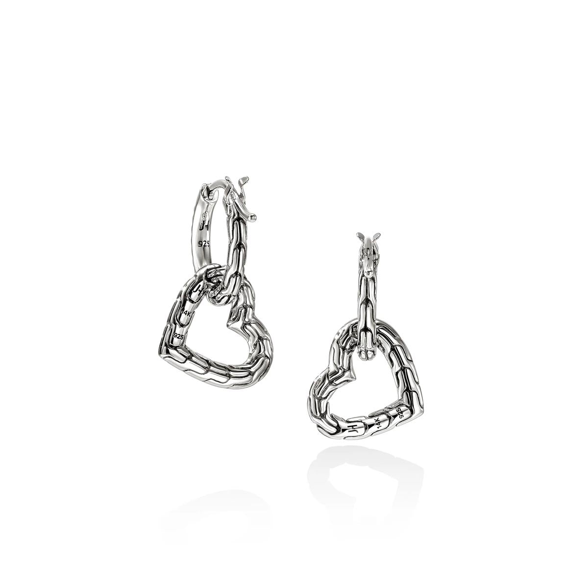 John Hardy Essential Diamond Heart Drop Earrings in Sterling Silver and 14kt Yellow Gold (1/7ct tw)