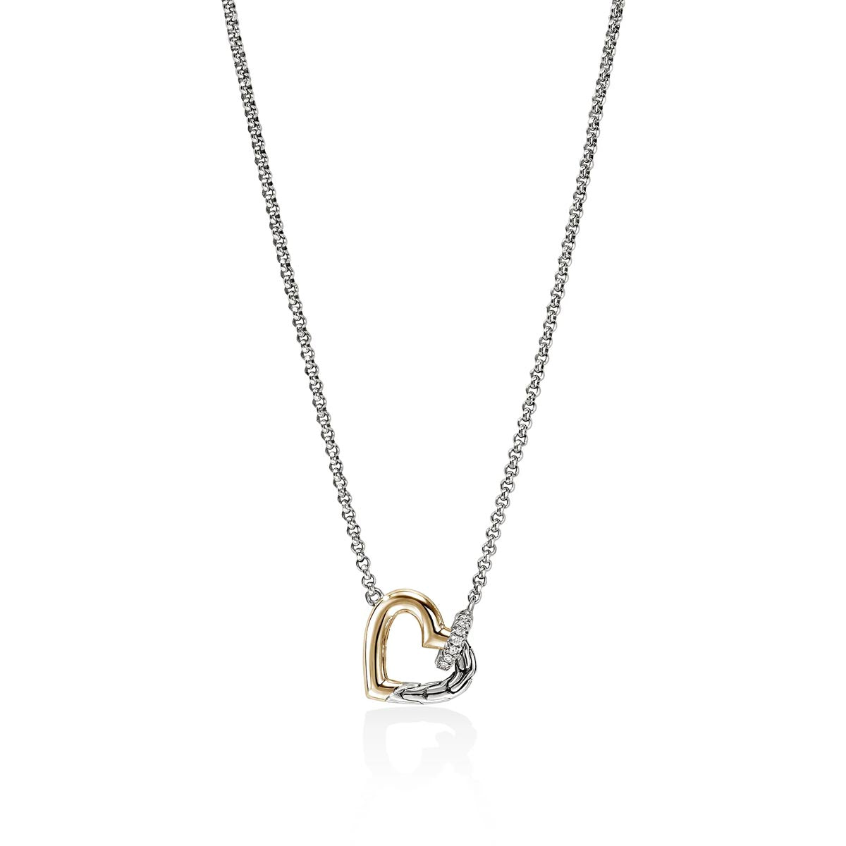 John Hardy Essential Diamond Heart Necklace in Sterling Silver and 14kt Yellow Gold (1/10ct tw)