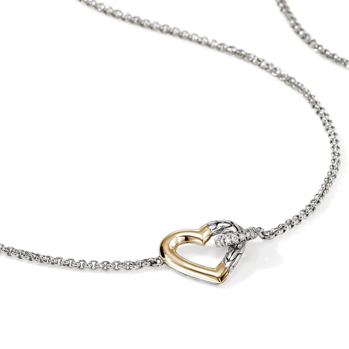 John Hardy Essential Diamond Heart Necklace in Sterling Silver and 14kt Yellow Gold (1/10ct tw)