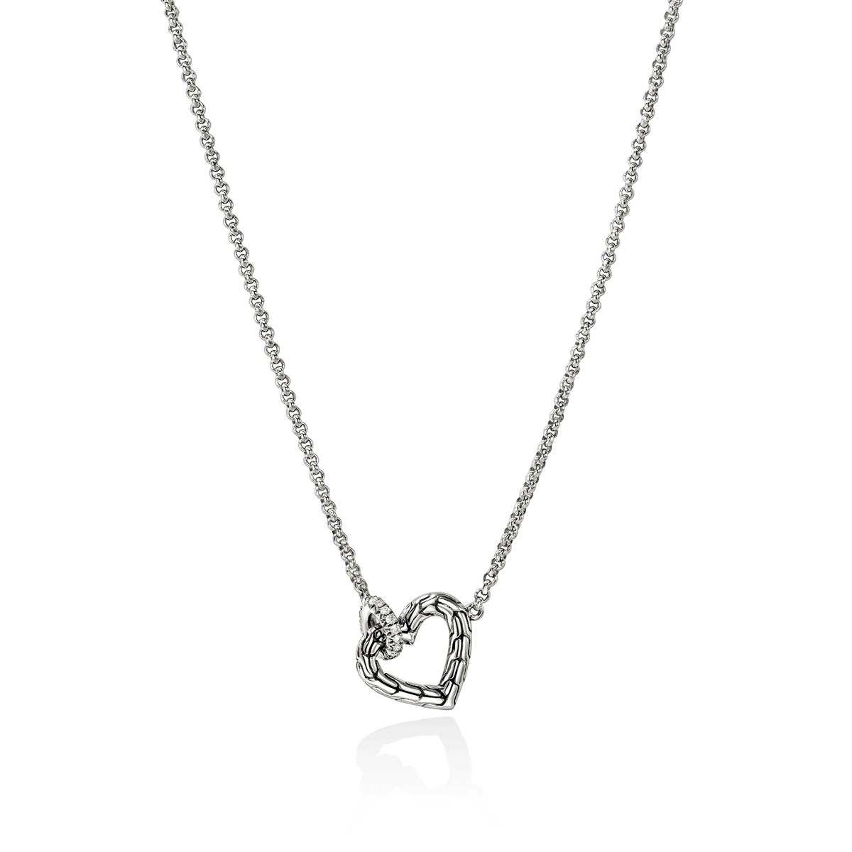 John Hardy Essential Diamond Heart Necklace in Sterling Silver and 14kt Yellow Gold (1/10ct tw)
