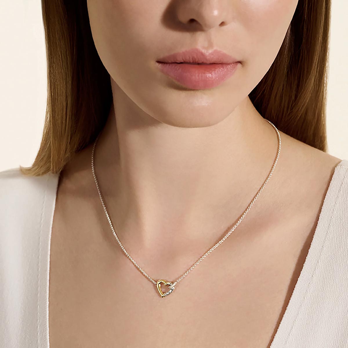 John Hardy Essential Diamond Heart Necklace in Sterling Silver and 14kt Yellow Gold (1/10ct tw)
