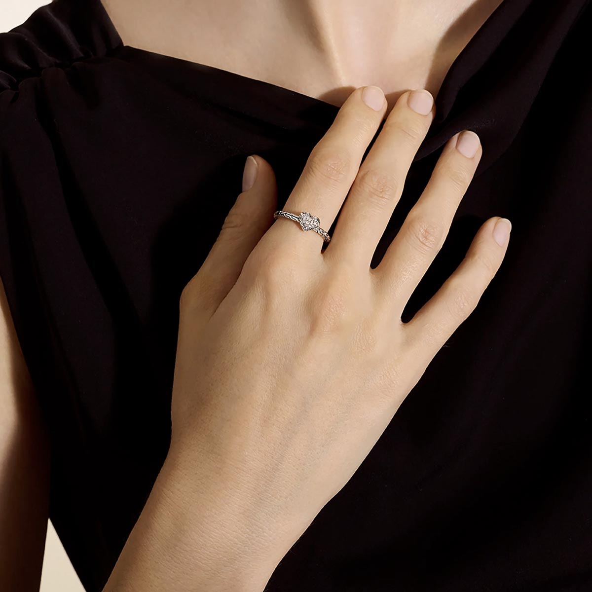John Hardy Essential Diamond Heart Ring in Sterling Silver (1/20ct tw)