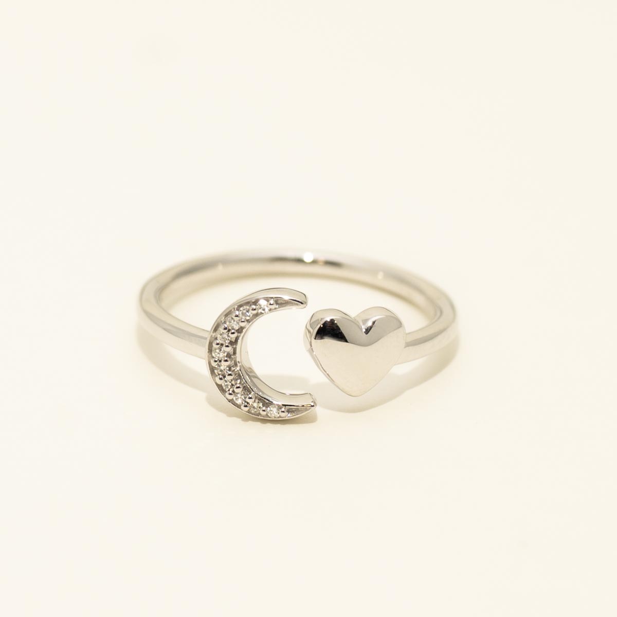 Celestial Moon and Heart Ring in Sterling Silver with Diamonds (.03ct tw)