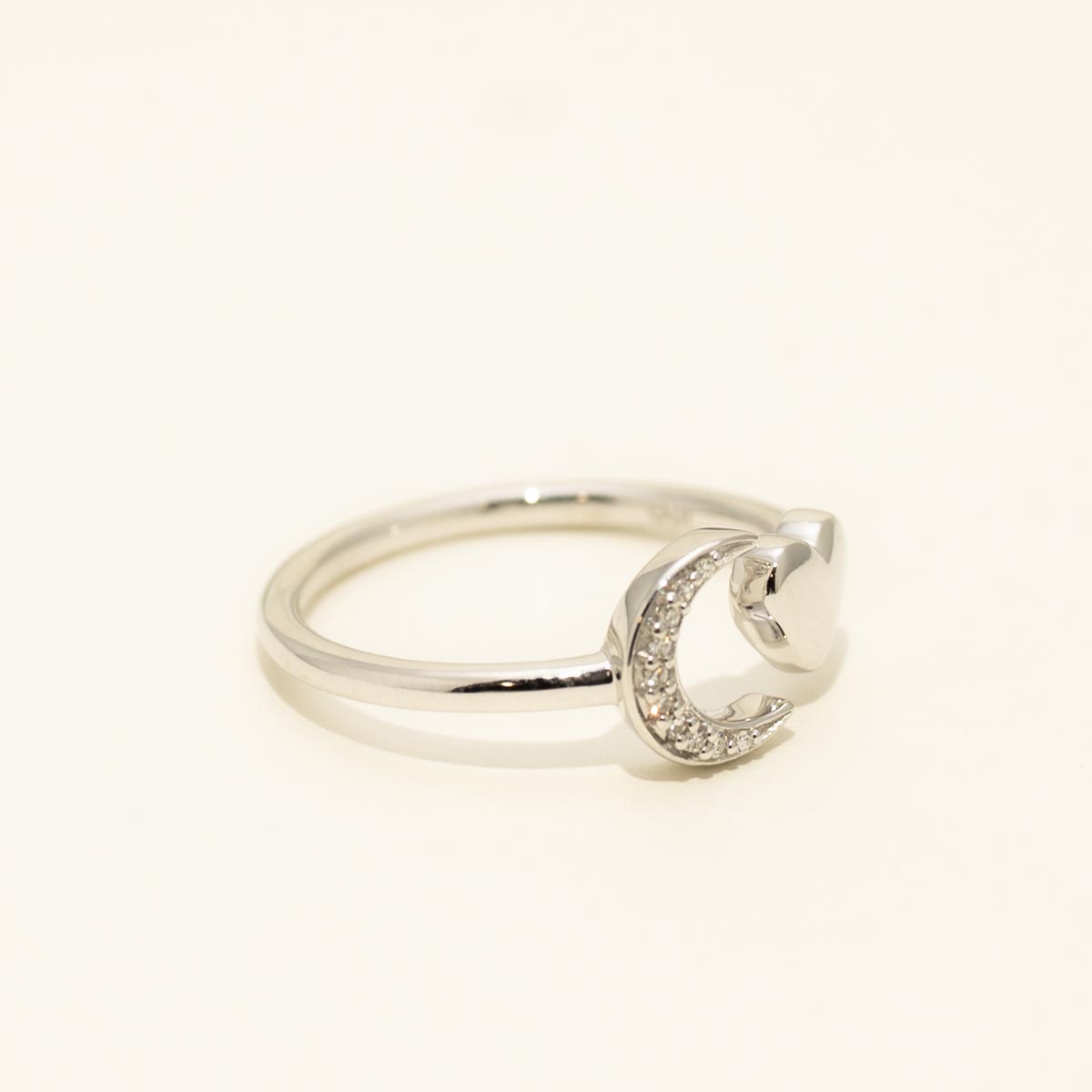 Celestial Moon and Heart Ring in Sterling Silver with Diamonds (.03ct tw)