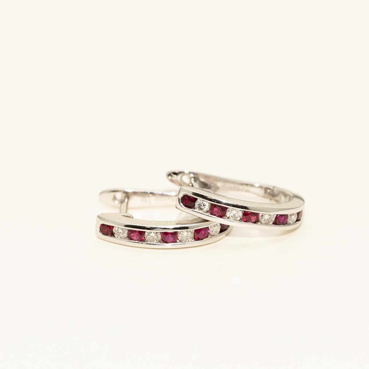 Ruby and Diamond Hoop Earrings in 14kt White Gold (1/7ct tw)