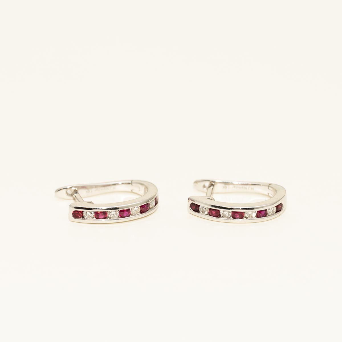 Ruby and Diamond Hoop Earrings in 14kt White Gold (1/7ct tw)