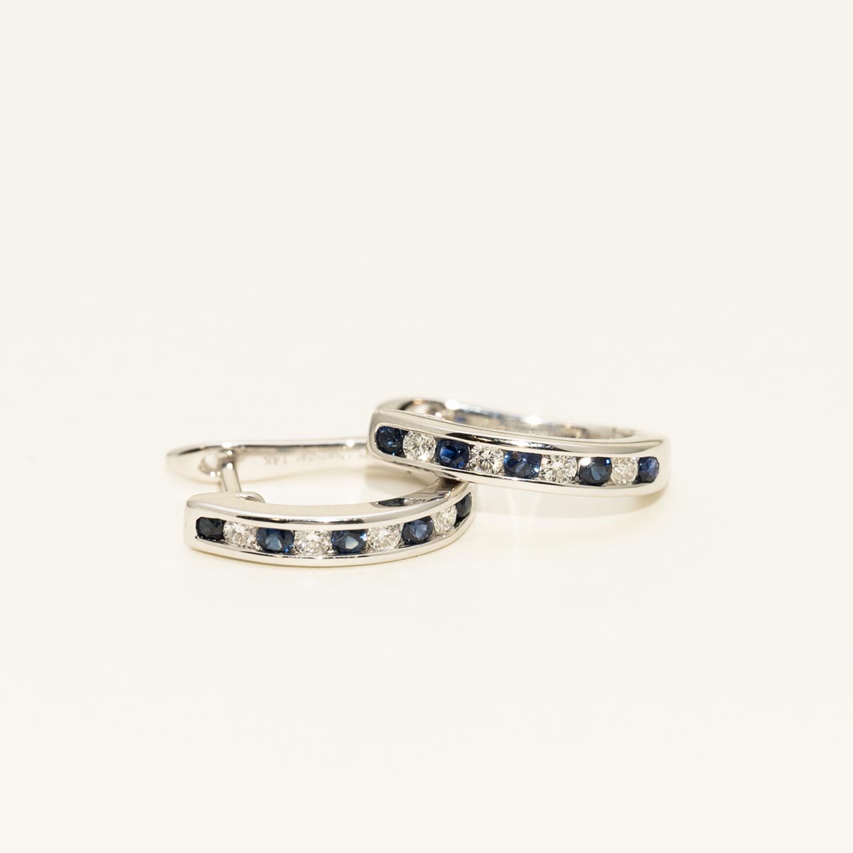 Sapphire Hoop Earrings in 14kt White Gold with Diamonds (1/7ct tw)