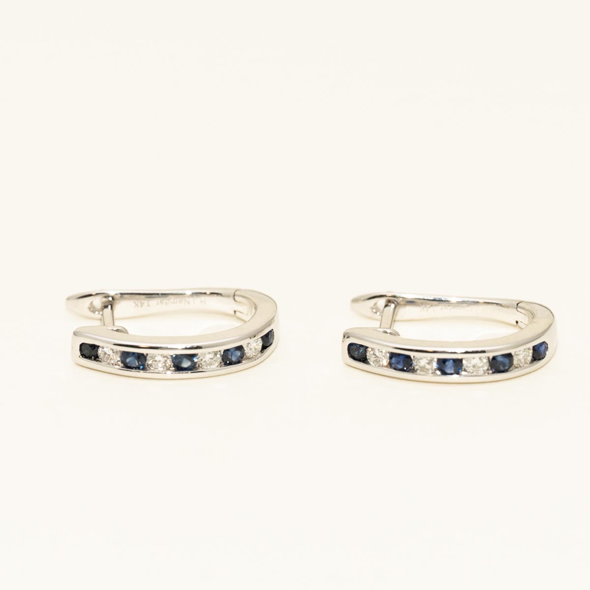 Sapphire Hoop Earrings in 14kt White Gold with Diamonds (1/7ct tw)