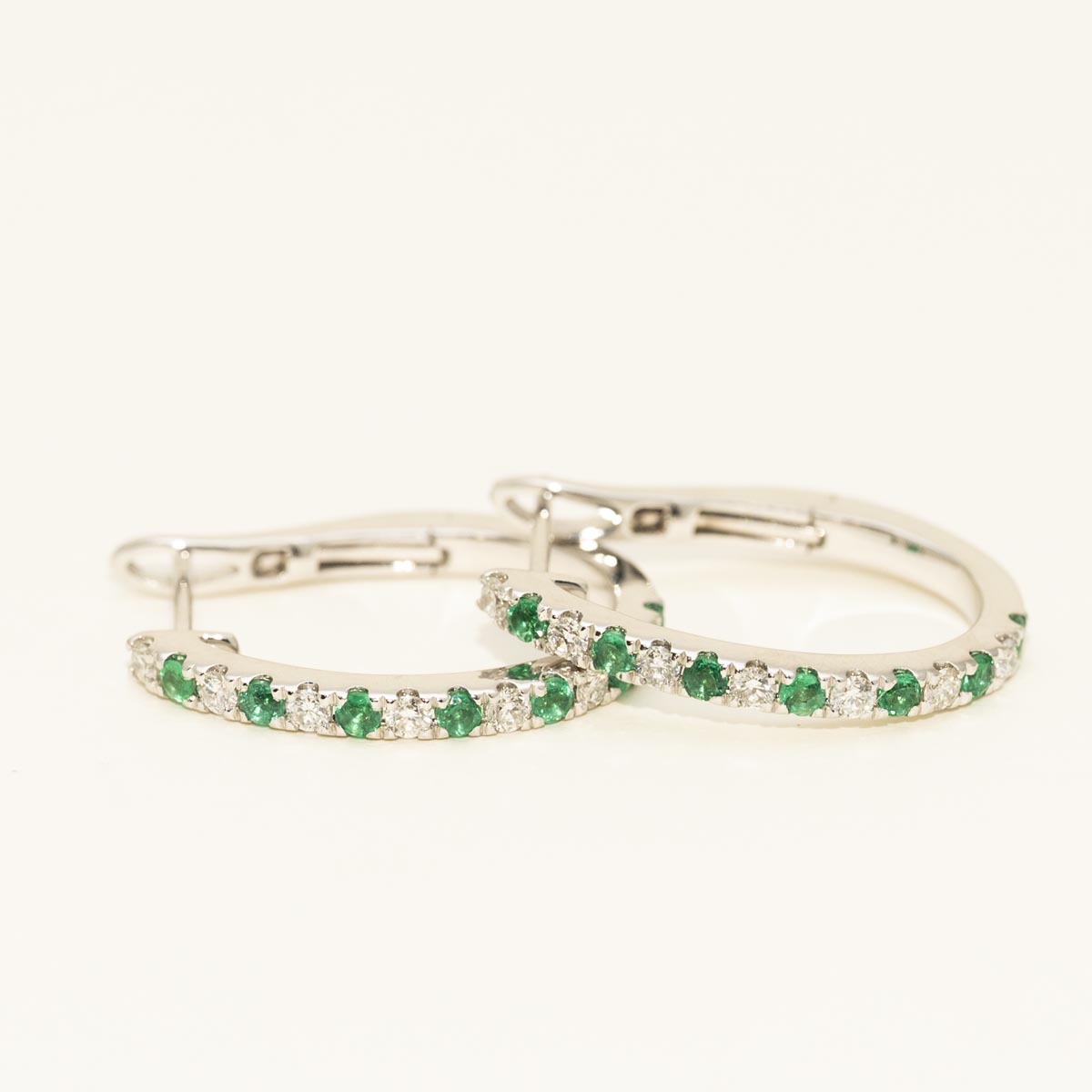 Emerald Hoop Earrings in 14kt White Gold with Diamonds (1/3ct tw)