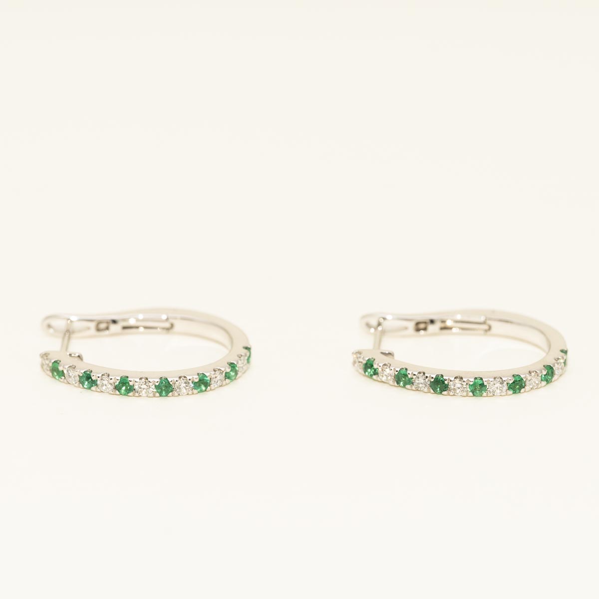 Emerald Hoop Earrings in 14kt White Gold with Diamonds (1/3ct tw)