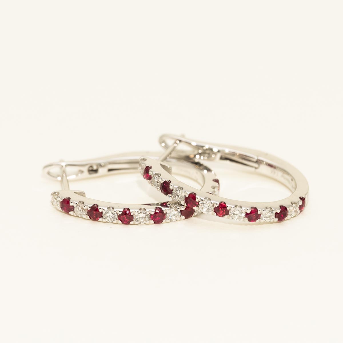 Ruby Hoop Earrings in 14kt White Gold with Diamonds (1/4ct tw)