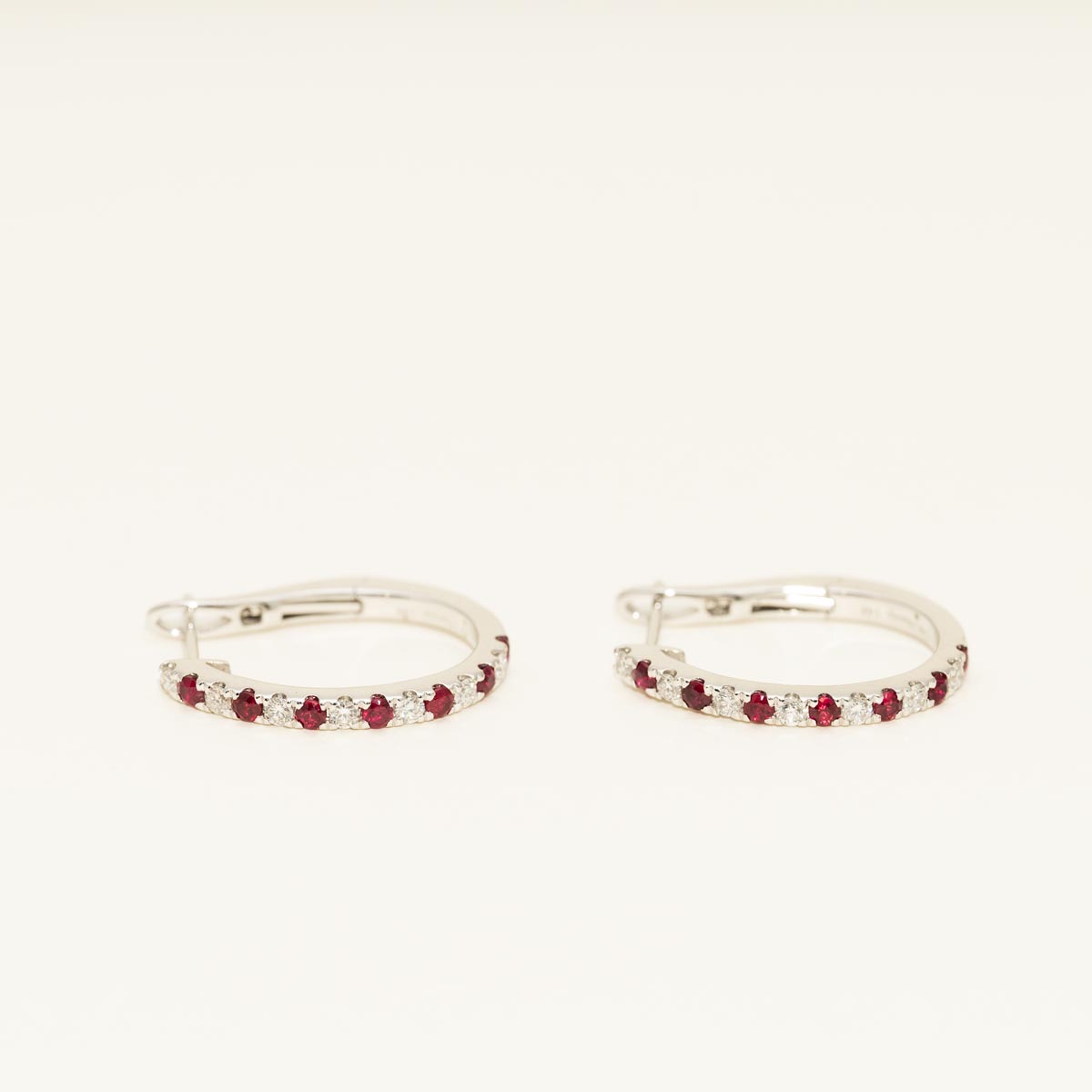 Ruby Hoop Earrings in 14kt White Gold with Diamonds (1/4ct tw)