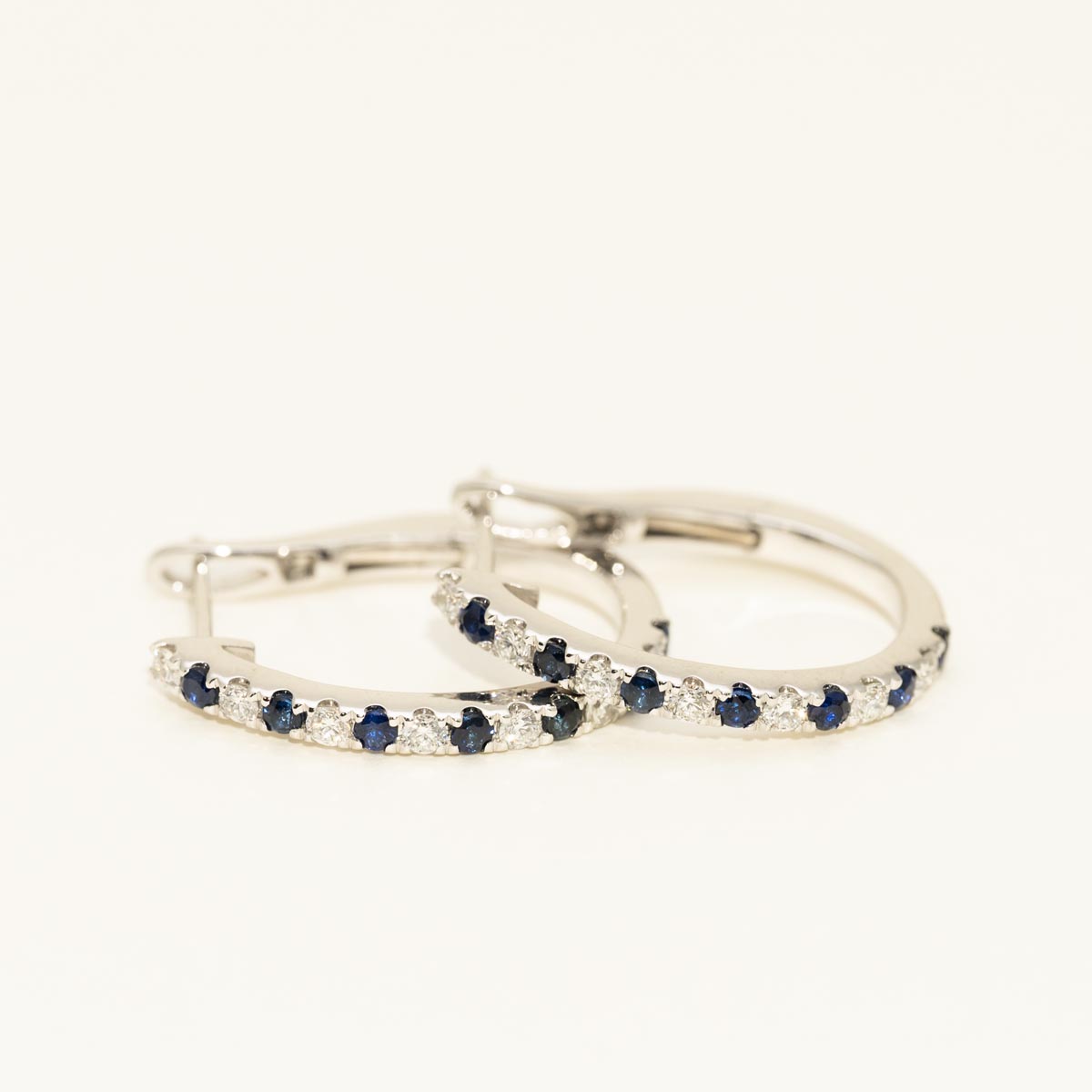 Sapphire Hoop Earrings in 14kt White Gold with Diamonds (1/3ct tw)