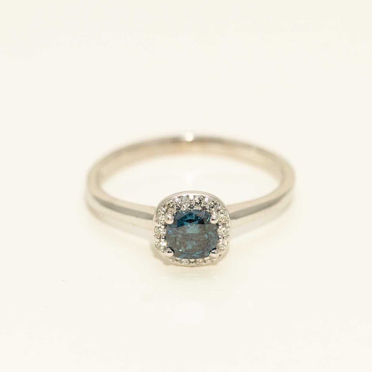 Blue and White Diamond Halo Ring in 14kt White Gold (5/8ct tw)