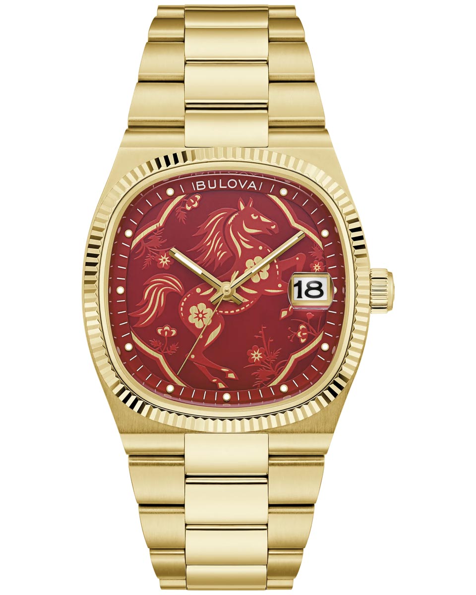 Bulova Limited Edition Year of the Horse Super Seville Watch with Red and Gold Tone Horse Dial and Yellow Stainless Steel Bracelet (37.5mm and quartz movement)