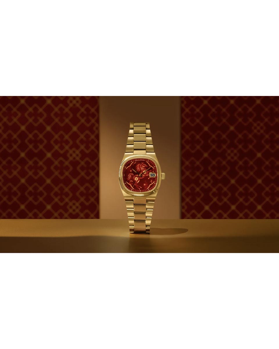 Bulova Limited Edition Year of the Horse Super Seville Watch with Red and Gold Tone Horse Dial and Yellow Stainless Steel Bracelet (37.5mm and quartz movement)