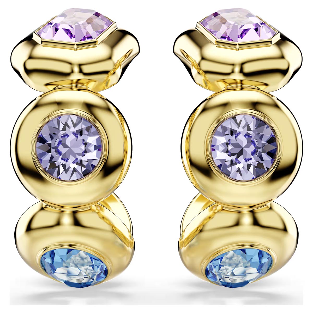 Swarovski Gema Multi Stone Hoop Earrings in Yellow Tone Plate