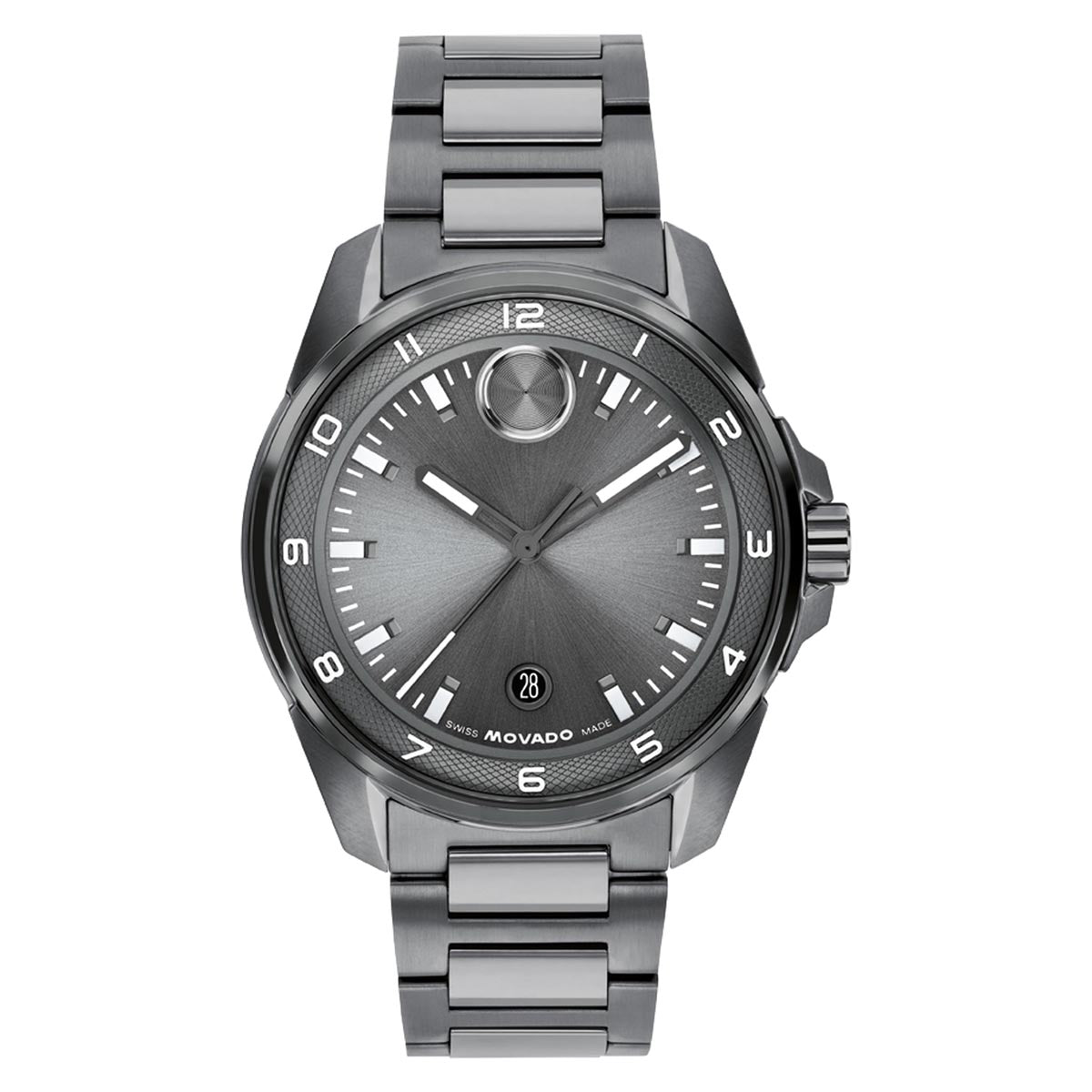 Movado Bold Verso S Watch with Gray Stainless Steel Dial and Grey Stainless Steel Bracelet (42mm and quartz movement)