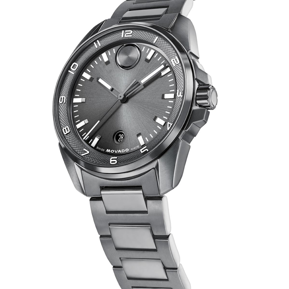 Movado Bold Verso S Watch with Gray Stainless Steel Dial and Grey Stainless Steel Bracelet (42mm and quartz movement)