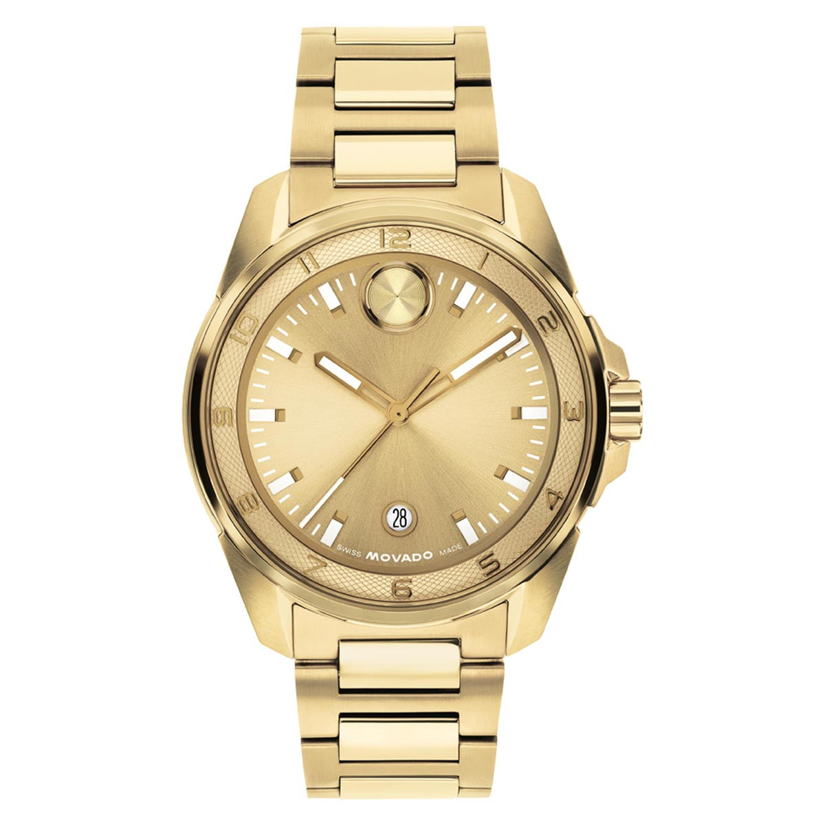 Movado Bold Verso S Watch with Gold Tone Dial and Gold Tone Stainless Steel Bracelet (42mm and quartz movement)