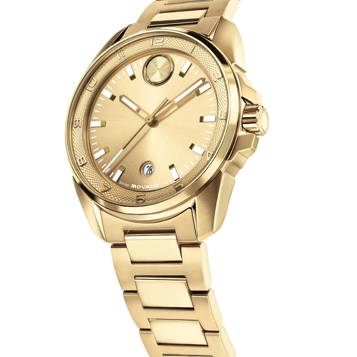 Movado Bold Verso S Watch with Gold Tone Dial and Gold Tone Stainless Steel Bracelet (42mm and quartz movement)