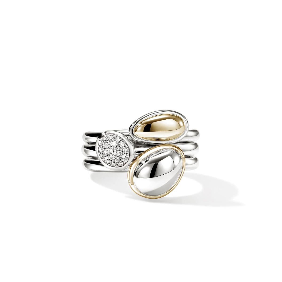 John Hardy Surf Pebble Ring in Sterling Silver and 14kt Yellow Gold with Diamonds (1/7ct tw)