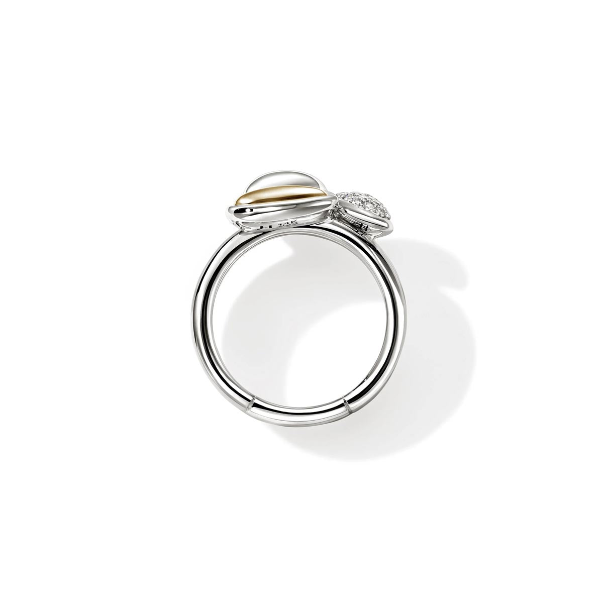 John Hardy Surf Pebble Ring in Sterling Silver and 14kt Yellow Gold with Diamonds (1/7ct tw)