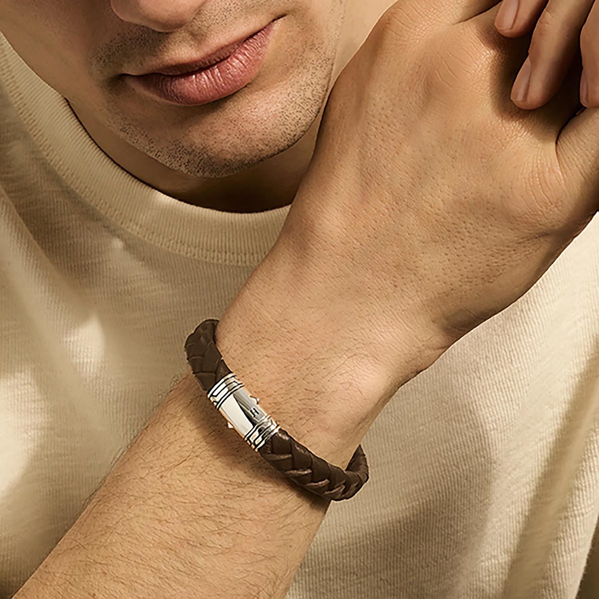 John Hardy Braided Brown Leather Bracelet in Sterling Silver