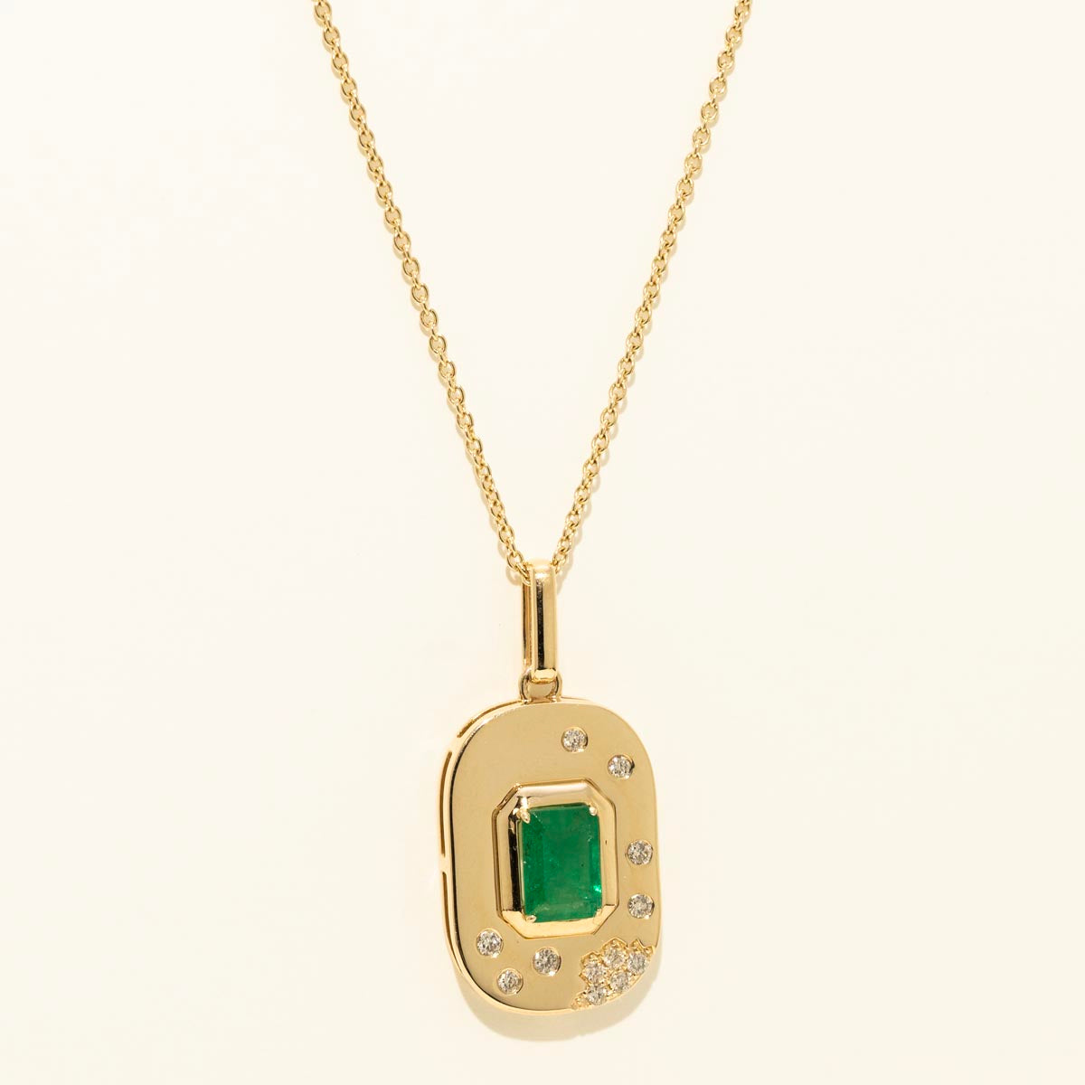Emerald Cut Emerald Necklace in 14kt Yellow Gold with Diamonds (1/7ct tw)