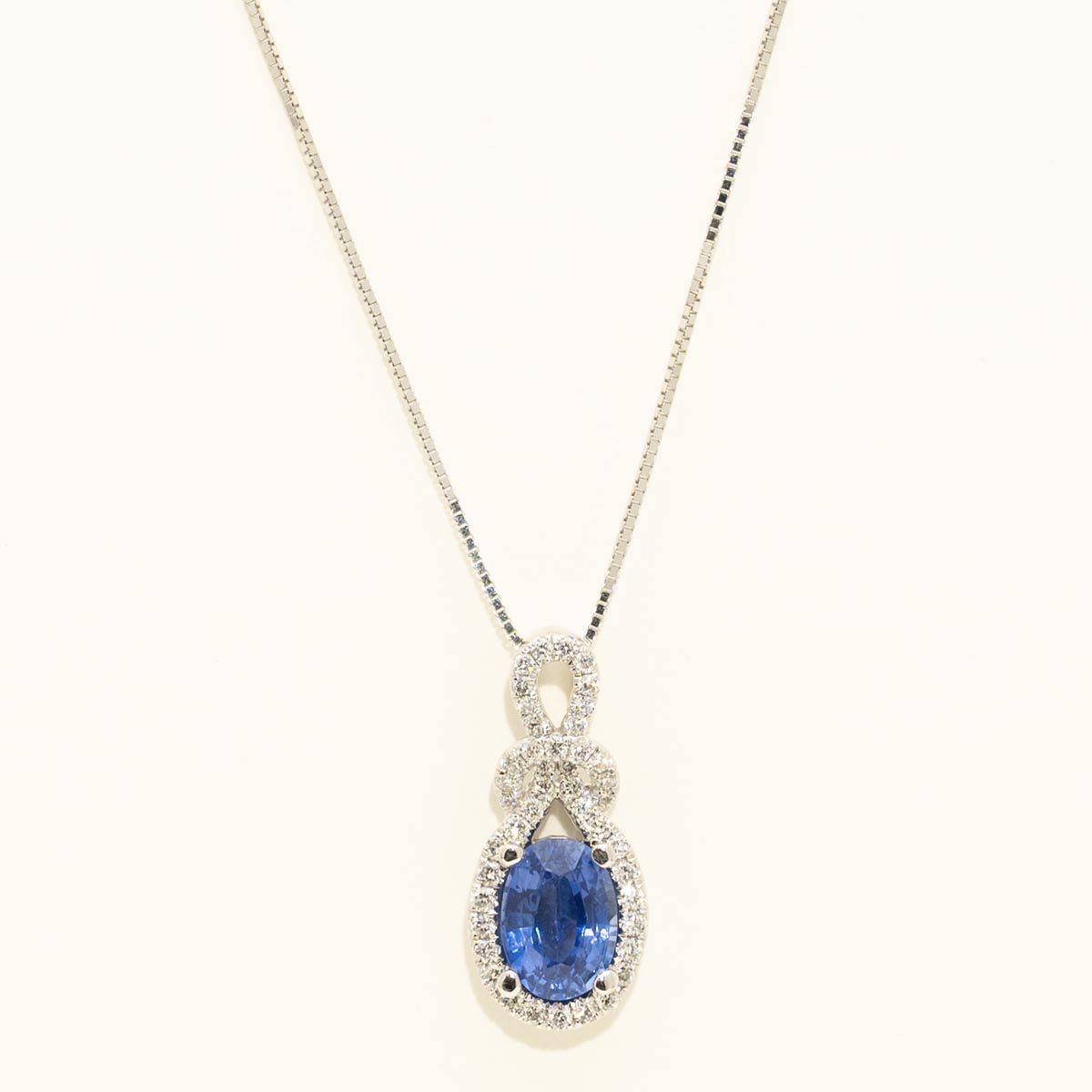 Oval Sapphire Necklace in 14kt White Gold with Diamonds (1/7ct tw)