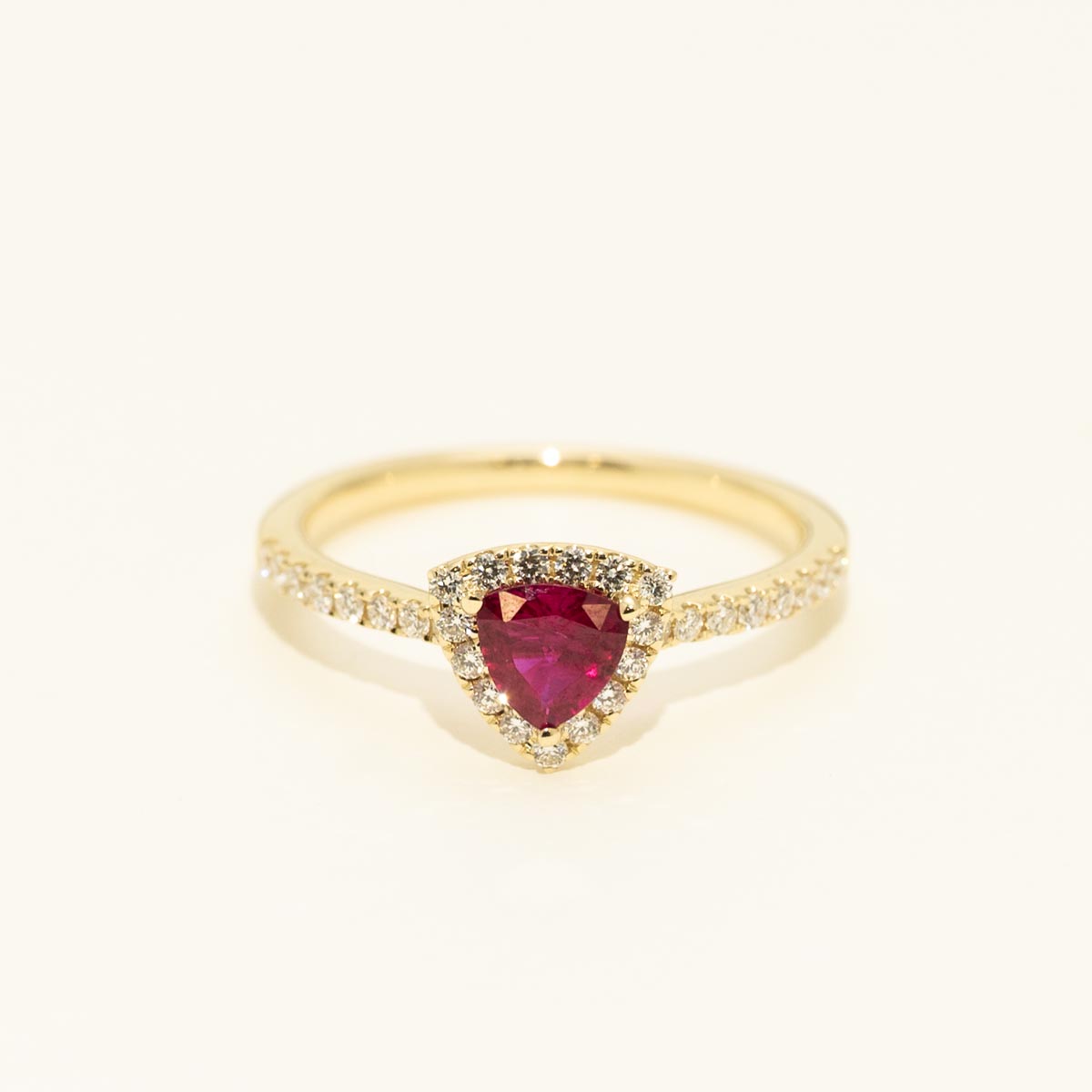 Trillion Ruby Ring in 14kt Yellow Gold with Diamonds (1/4ct tw)