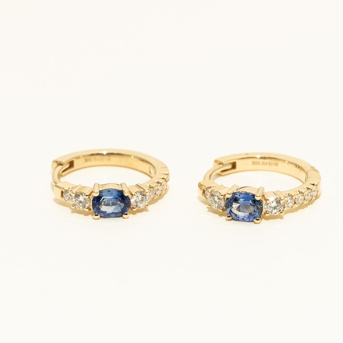 Oval Sapphire Hoop Earrings in 14kt Yellow Gold with Diamonds (3/8ct tw)