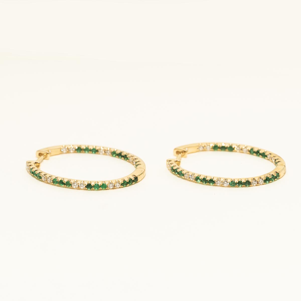 Emerald Oval Hoop Earrings in 14kt Yellow Gold with Diamonds (1/2ct tw)