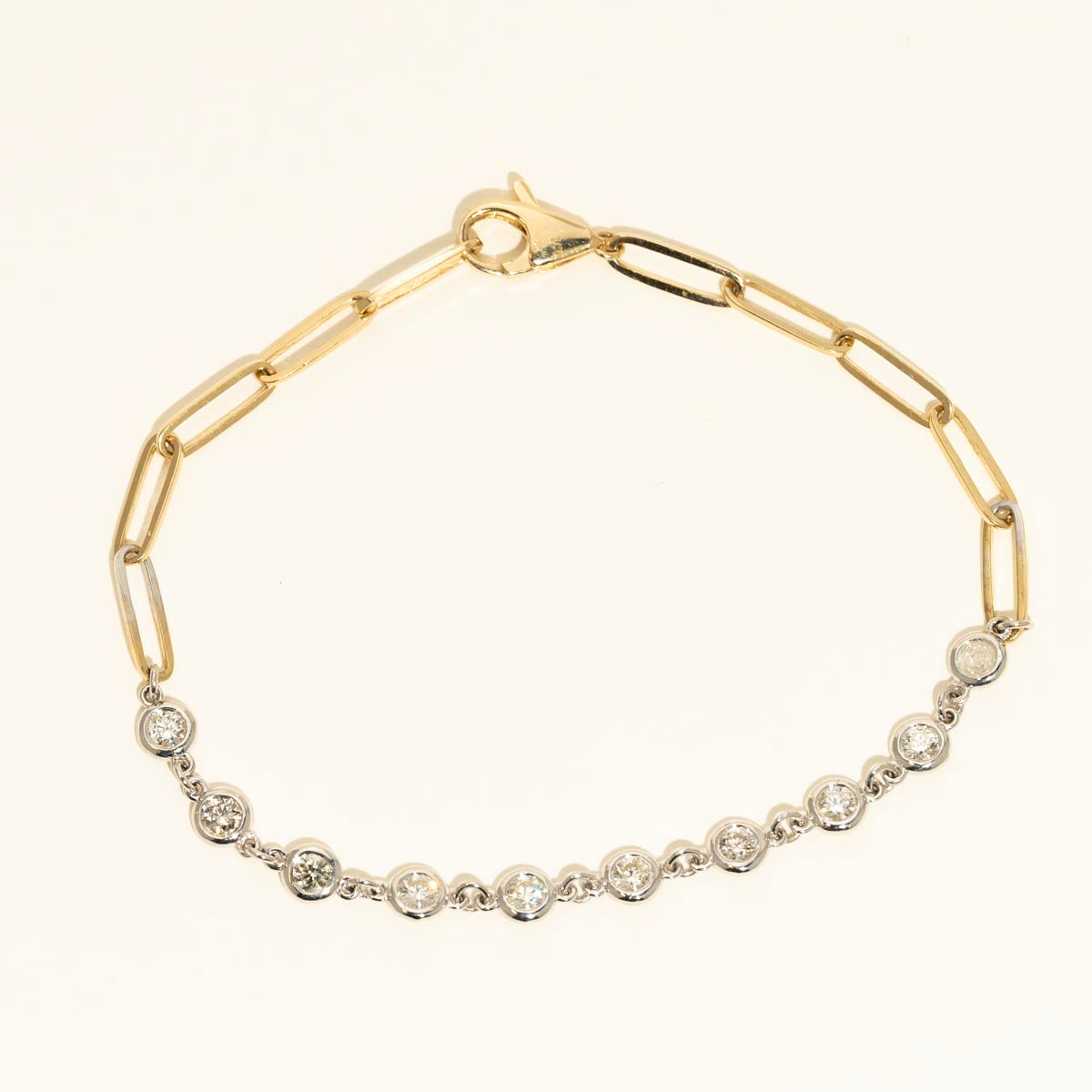 Diamond Bezel Paperclip Bracelet in 14kt Yellow and White Gold (3/4ct tw)