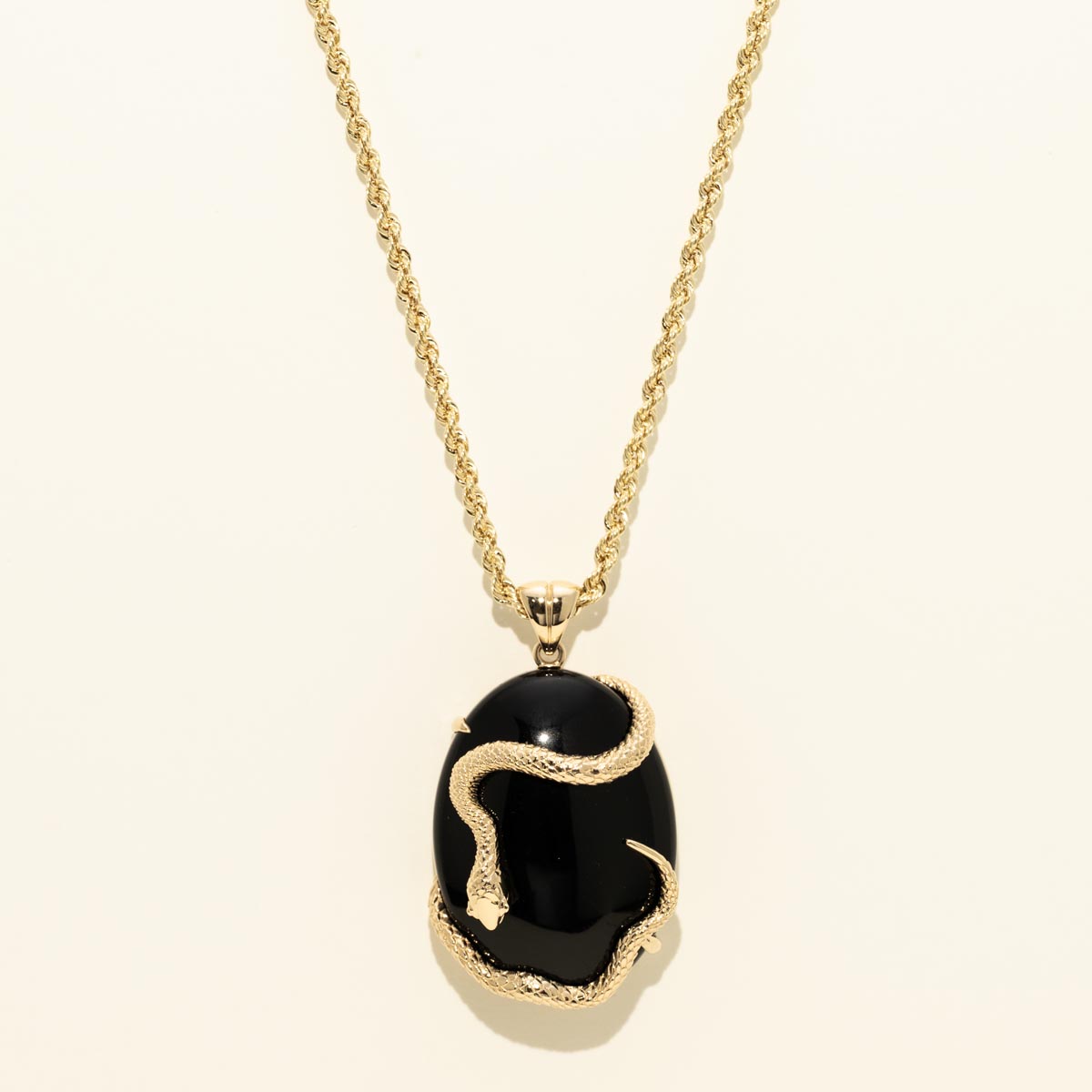 Oval Onyx Snake Necklace in 14kt Yellow Gold