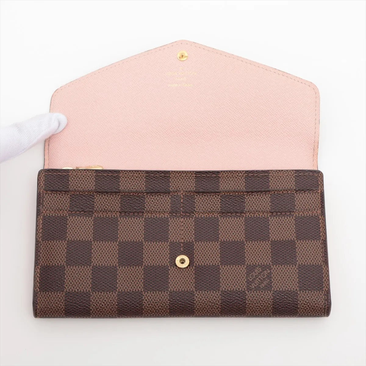 Pre Owned Louis Vuitton Damier Rose Ballerine Canvas Sarah Wallet