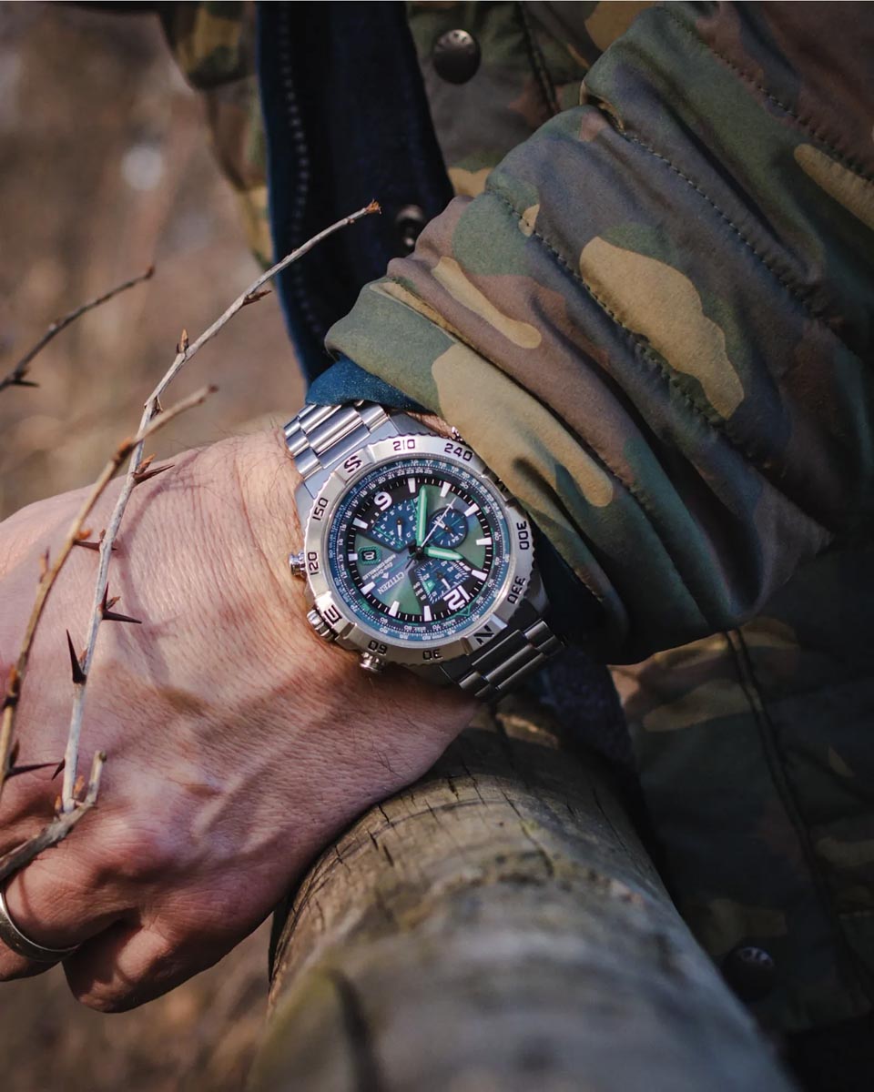 Citizen Limited Edition Promaster Navihawk Watch with Blue and Green Dial with Stainless Steel Bracelet (48mm and eco drive movement)