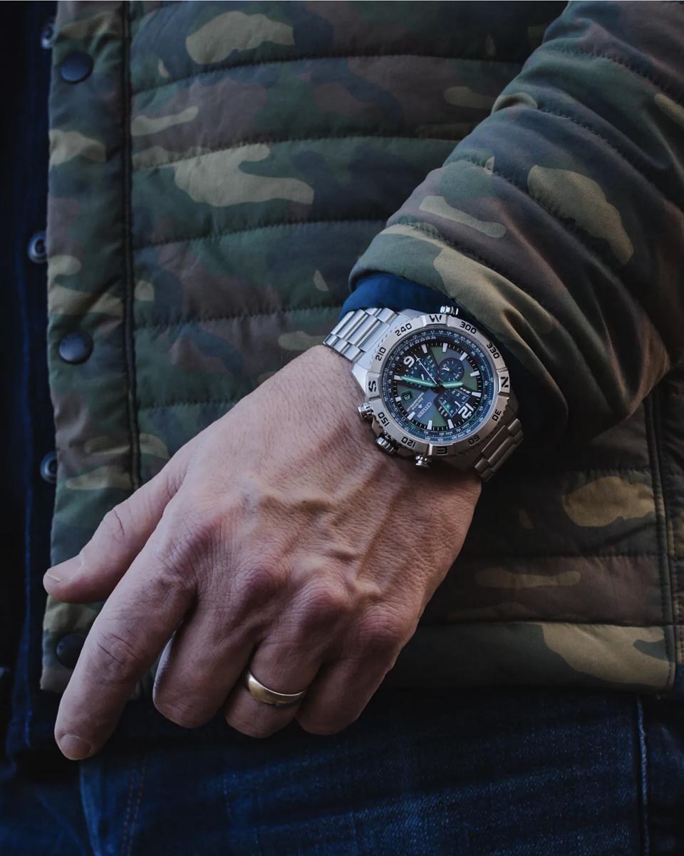 Citizen Limited Edition Promaster Navihawk Watch with Blue and Green Dial with Stainless Steel Bracelet (48mm and eco drive movement)