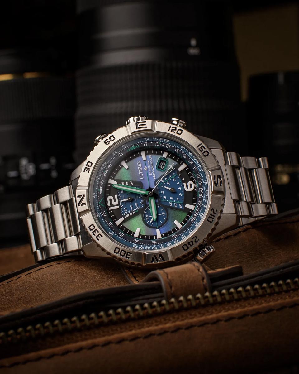 Citizen Limited Edition Promaster Navihawk Watch with Blue and Green Dial with Stainless Steel Bracelet (48mm and eco drive movement)