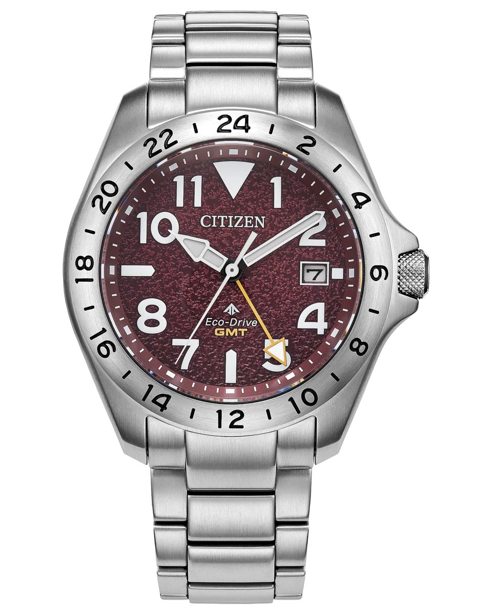 Citizen Promaster Land Watch with Red Dial and Stainless Steel Bracelet (40mm and eco drive movement)