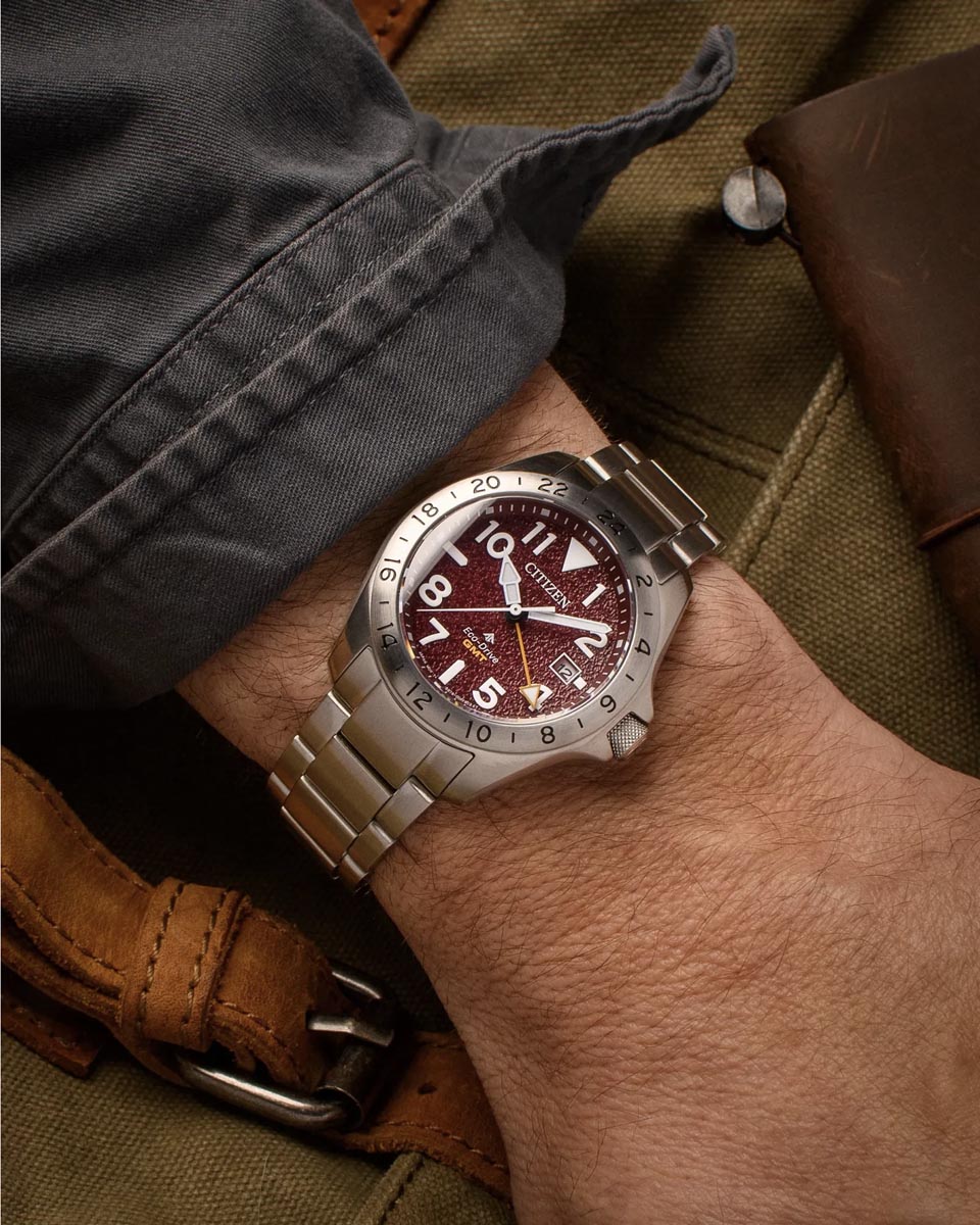 Citizen Promaster Land Watch with Red Dial and Stainless Steel Bracelet (40mm and eco drive movement)