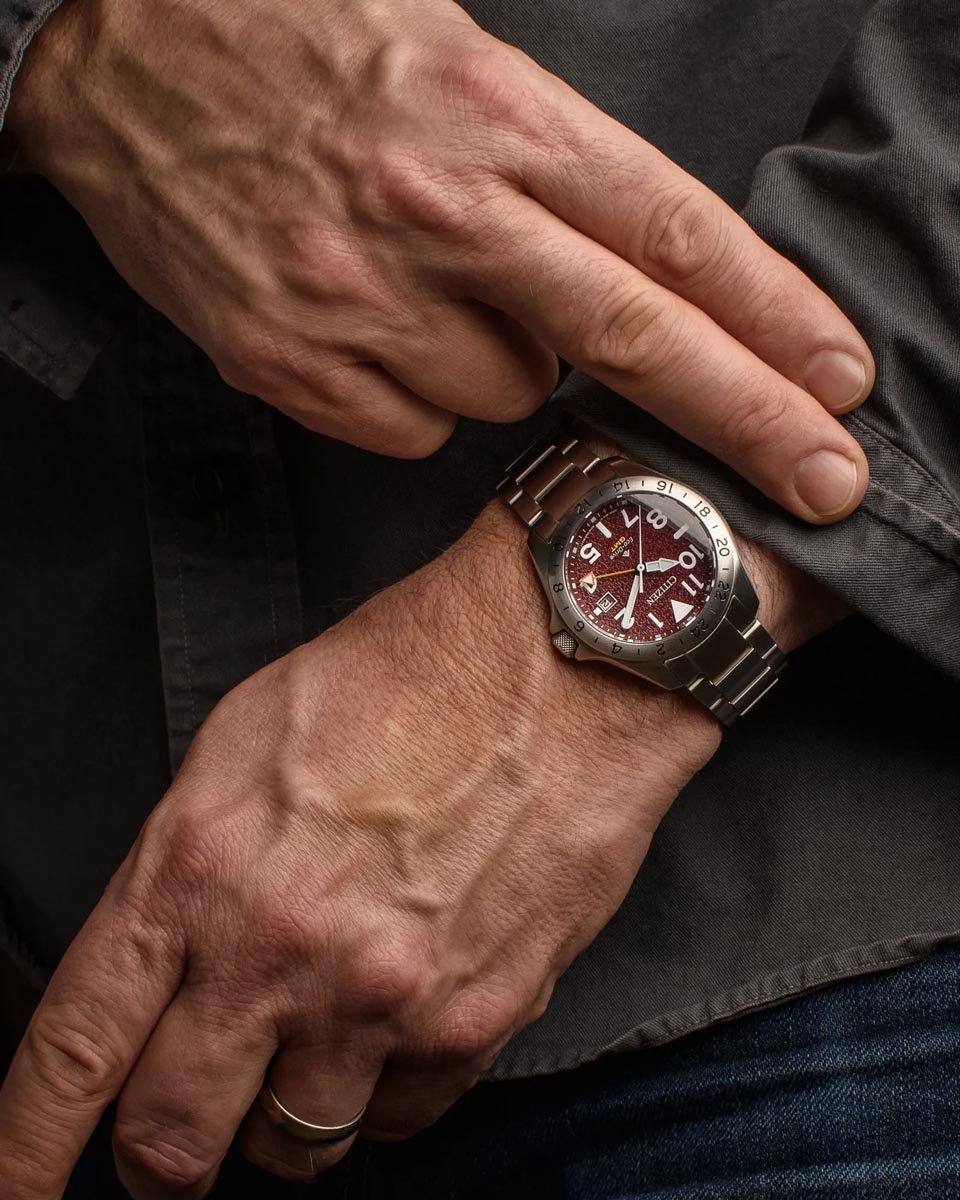 Citizen Promaster Land Watch with Red Dial and Stainless Steel Bracelet (40mm and eco drive movement)