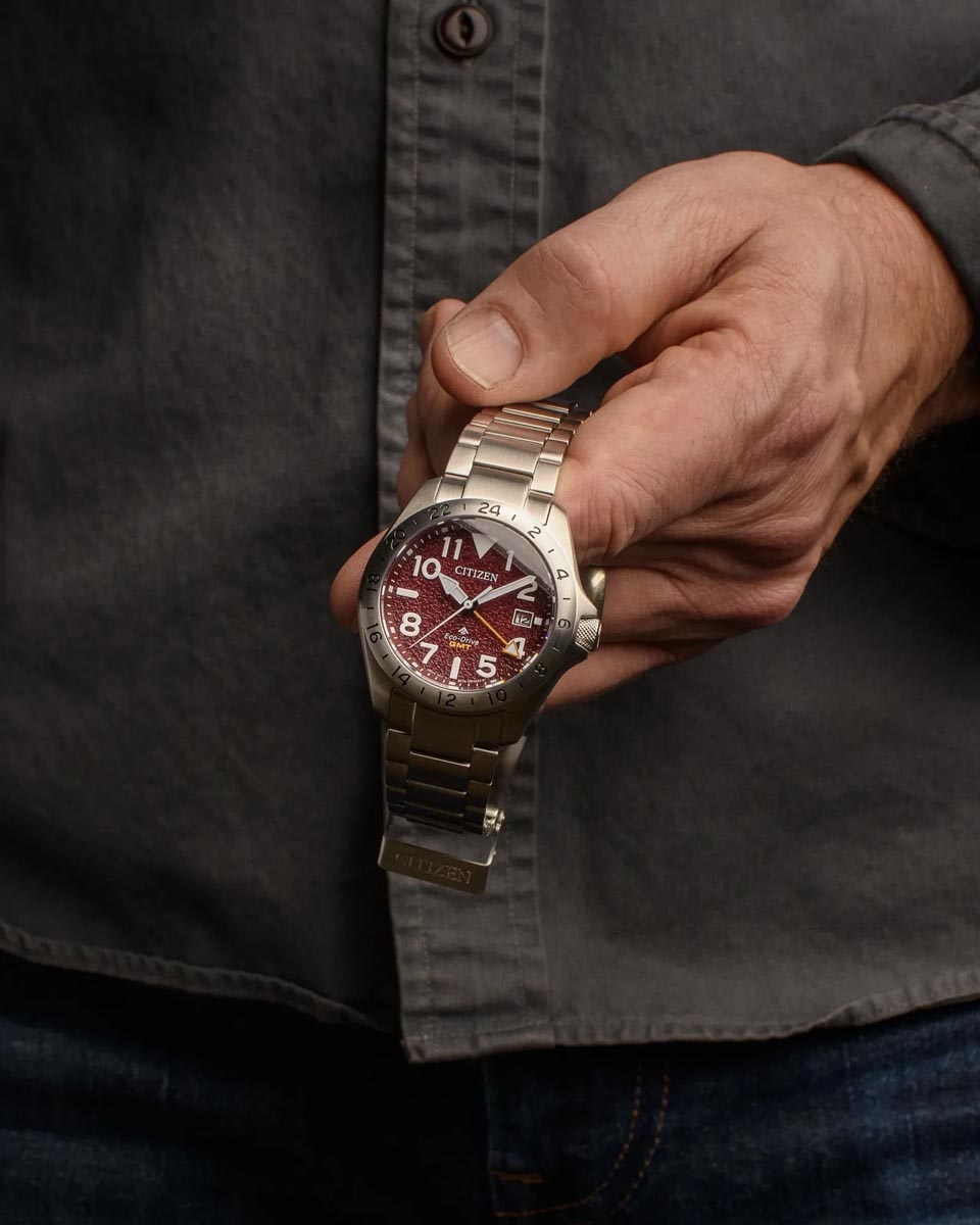 Citizen Promaster Land Watch with Red Dial and Stainless Steel Bracelet (40mm and eco drive movement)