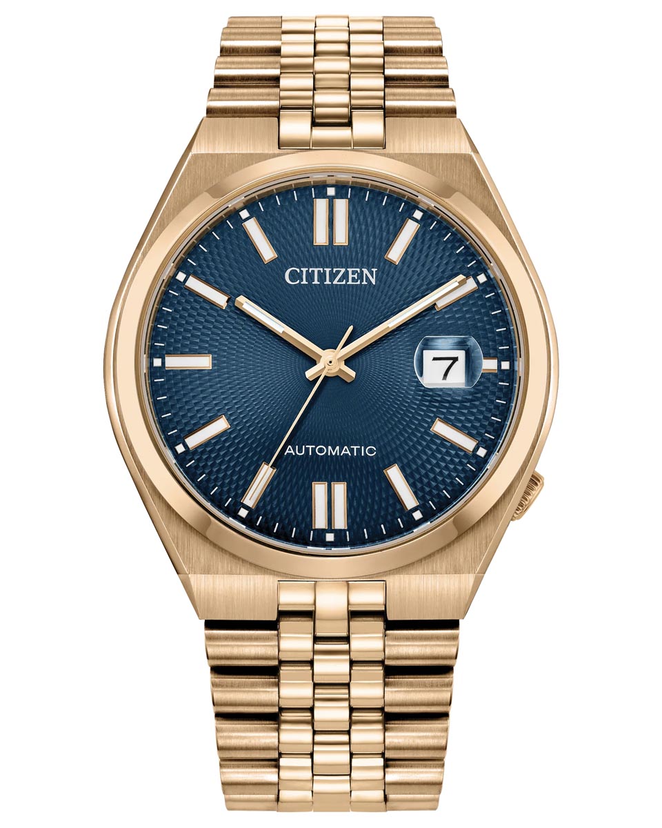 Citizen Tsuyosa Watch with Blue Dial and Rose Gold Toned Stainless Steel Bracelet (40mm and automatic movement)