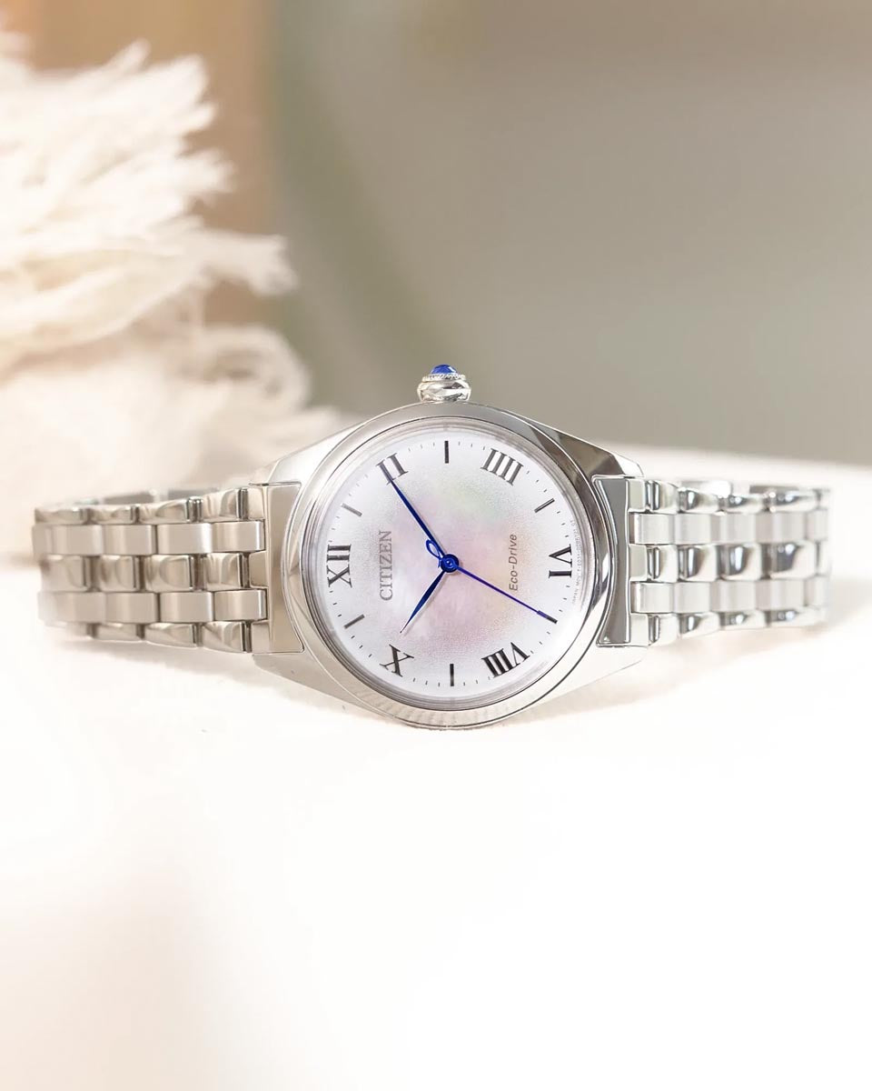 Citizen Classic Watch with Mother of Pearl Dial and Stainless Steel Bracelet (33mm and eco drive movement)