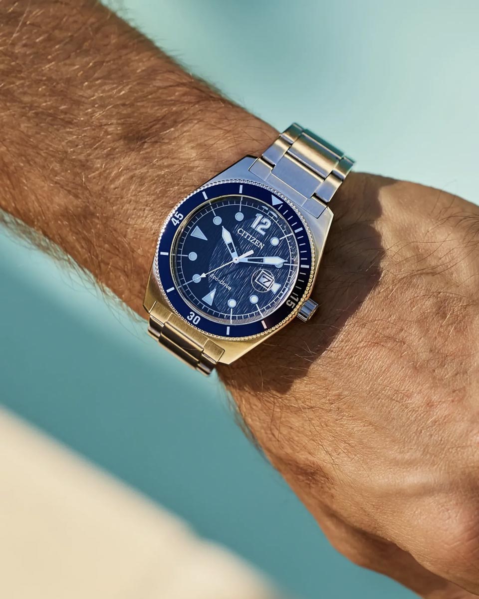 Citizen Terra Force Watch with Blue Dial and Stainless Steel Bracelet (43mm and eco drive movement)