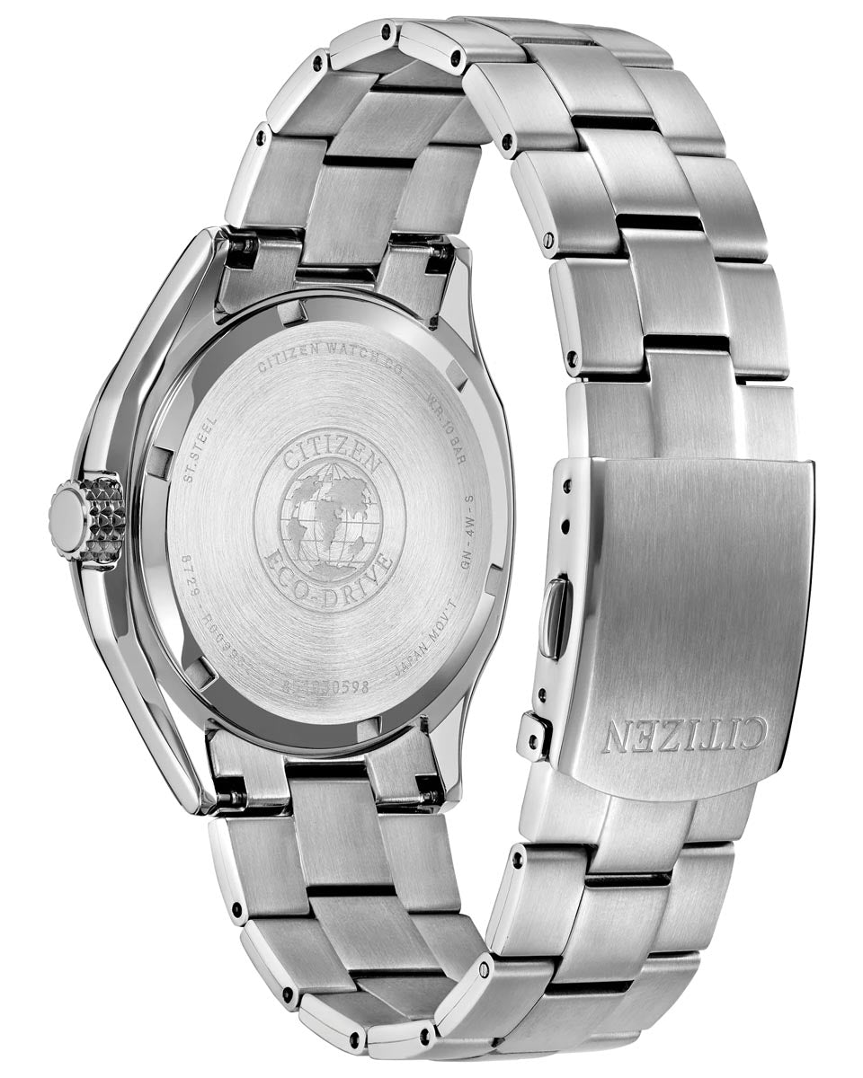 Citizen Terra Force Watch with Green Dial and Stainless Steel Bracelet (41mm and eco drive movement)