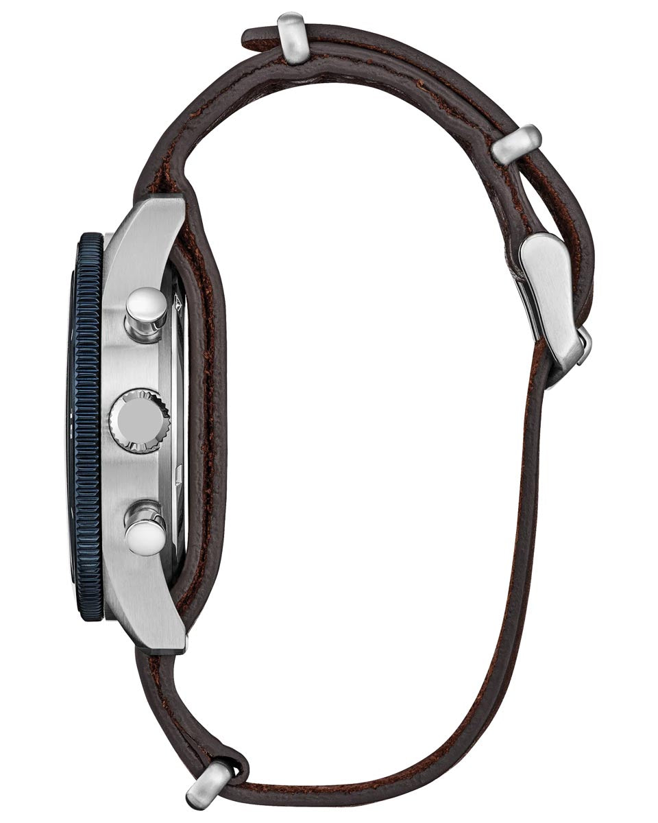 Citizen Terra Force Watch with Blue Dial and Brown Leather Strap (43mm and eco drive movement)