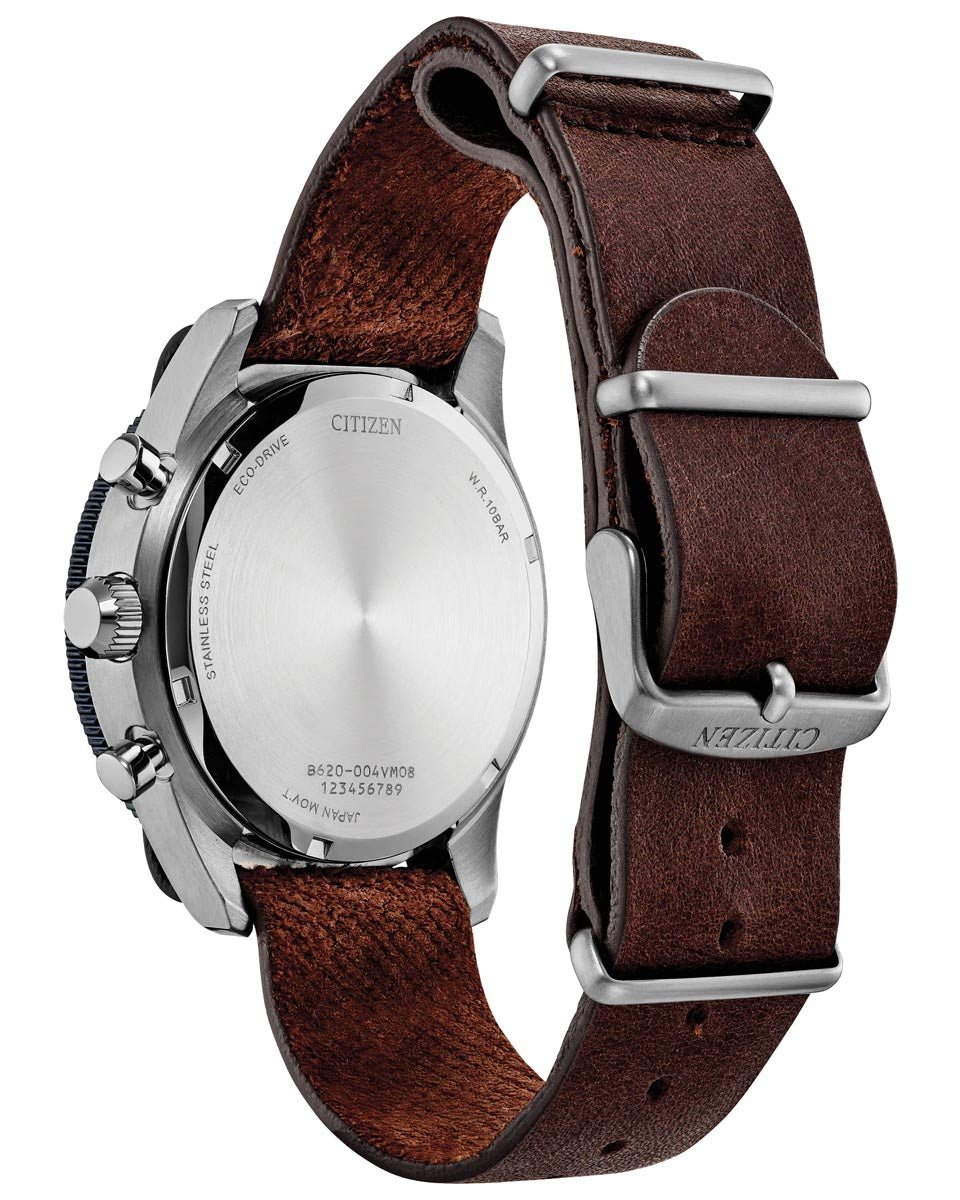 Citizen Terra Force Watch with Blue Dial and Brown Leather Strap (43mm and eco drive movement)